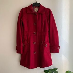 TULLE FOR ANTHROPOLOGIE RED PEA COAT